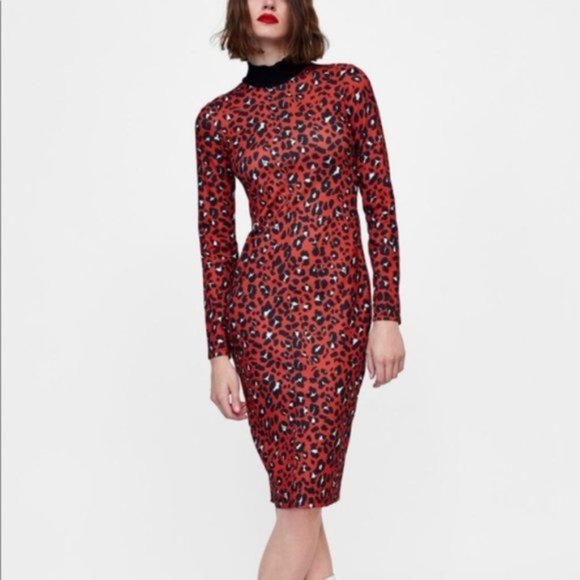 NWT Zara Leopard Print Bodycon dress - Picture 1 of 5